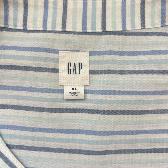 Gap Roll Sleeve Quarter Button Front Top Blue Striped 100% Cotton Women’s XL - Picture 9 of 11